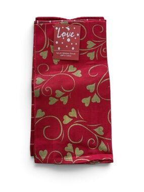 ❤️ Set/3 Red and Gold Cotton Kitchen Towels